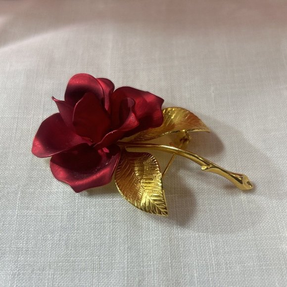 CERRITO Enamel Red Rose Flower Brooch Pin Vintage Approx 2.5" - Picture 7 of 10